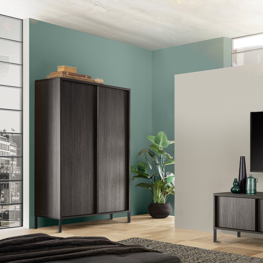 Moderne Design-Anrichte mit 2 Türen und 4 Fächern, schwarzes Holz Bogarde Steel Aktion Moderne Design-Anrichte mit 2 Türen und 4 Fächern, schwarzes Holz Bogarde Steel Aktion