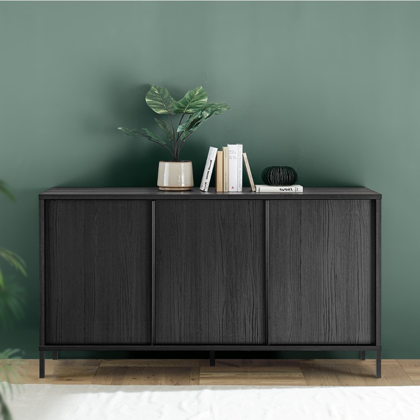 Credenza design moderno 3 ante buffet 156cm in legno nero Cooper Steel Promozione Credenza design moderno 3 ante buffet 156cm in legno nero Cooper Steel Promozione