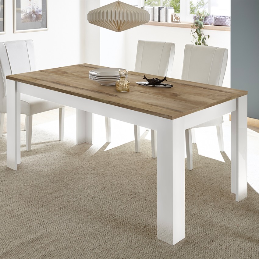 Table à manger moderne cuisine 180x90cm blanc brillant bois Echo Basic Promotion Table à manger moderne cuisine 180x90cm blanc brillant bois Echo Basic Promotion