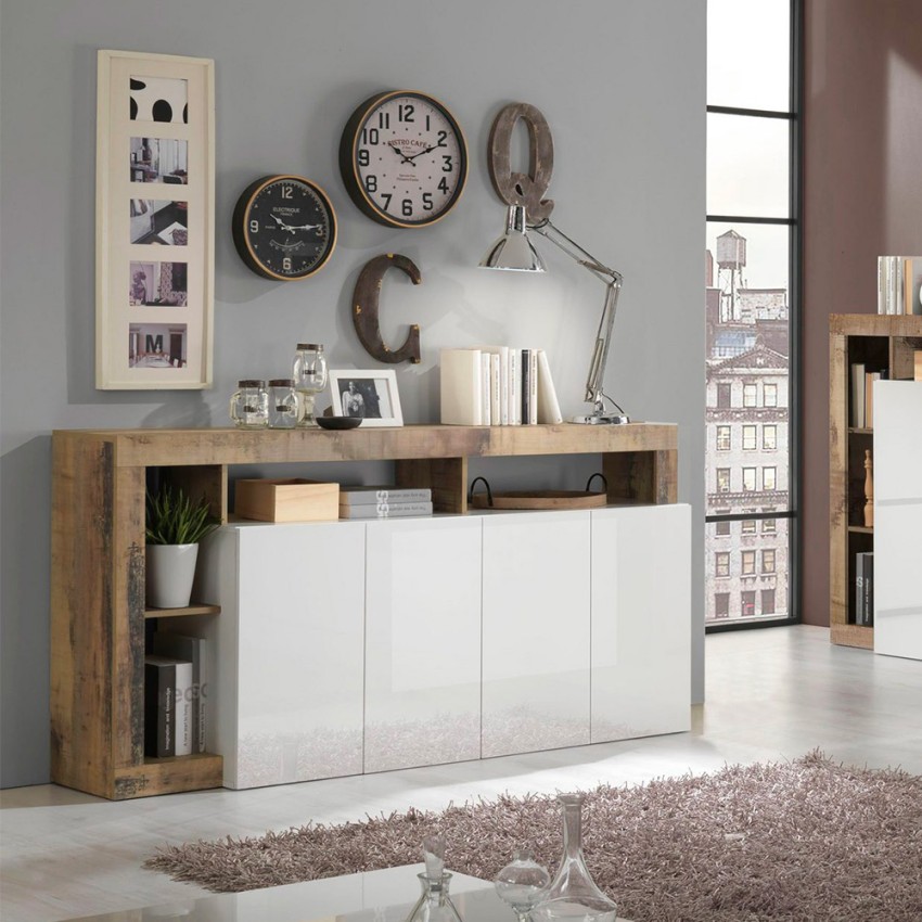 Buffet cuisine salon 4 portes blanc brillant bois 184 cm Cadiz BP Promotion Buffet cuisine salon 4 portes blanc brillant bois 184 cm Cadiz BP Promotion
