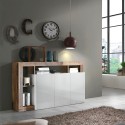Moderne Wohnzimmer Anrichte Holz 3 Türen Hochglanz Weiß 146cm Hailey BP Aktion