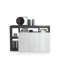 Buffet bas cuisine 3 portes blanc laqué moderne 146cm noir Hailey BX Remises
