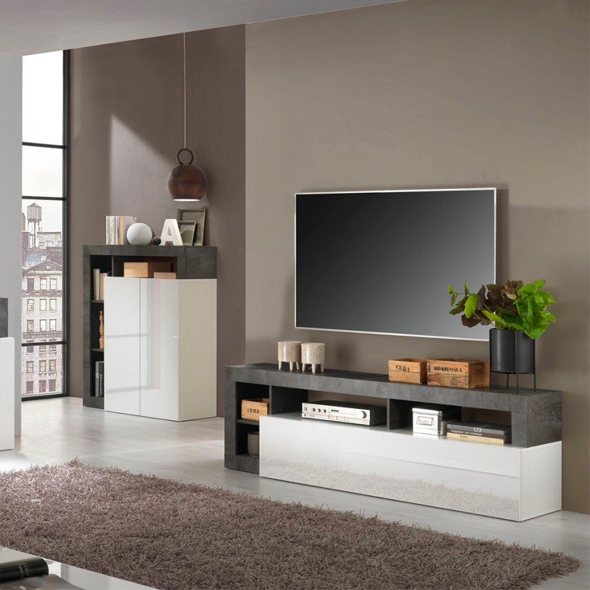 Diver BW Basic mobile porta TV soggiorno living bianco lucido legno