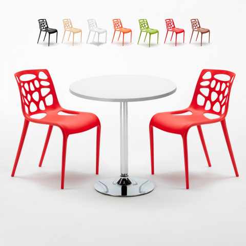 Weiß Rund Tisch und 2 Stühle Farbiges Polypropylen-Innenmastenset Gelateria Long Island Aktion