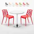 Weiß Rund Tisch und 2 Stühle Farbiges Polypropylen-Innenmastenset Gelateria Long Island Aktion