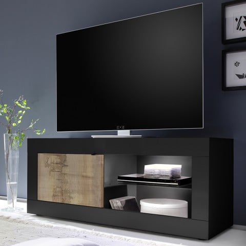Support TV mobile moderne industrielle en bois noir de 140cm Diver NP Basic Promotion
