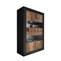 Wohnzimmer Vitrine mit 4 Türen aus schwarzen Glas und industriellen Holz Tina NP Basic. Angebot