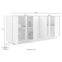 Moderne Wohnzimmerkommode Connie Ice, weiß glänzend lackiert, 4 Türen, 180cm. Lagerbestand