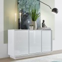 Credenza mobile soggiorno cucina 3 ante 138cm bianco lucido Dimas Ice Promozione