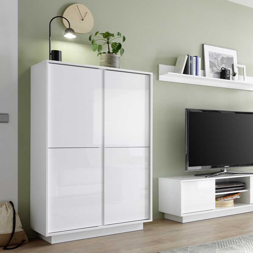 Moderne hohe Anrichte 4 Türen weiß hochglanz lackiert h145cm Joyce Ice Aktion Moderne hohe Anrichte 4 Türen weiß hochglanz lackiert h145cm Joyce Ice Aktion