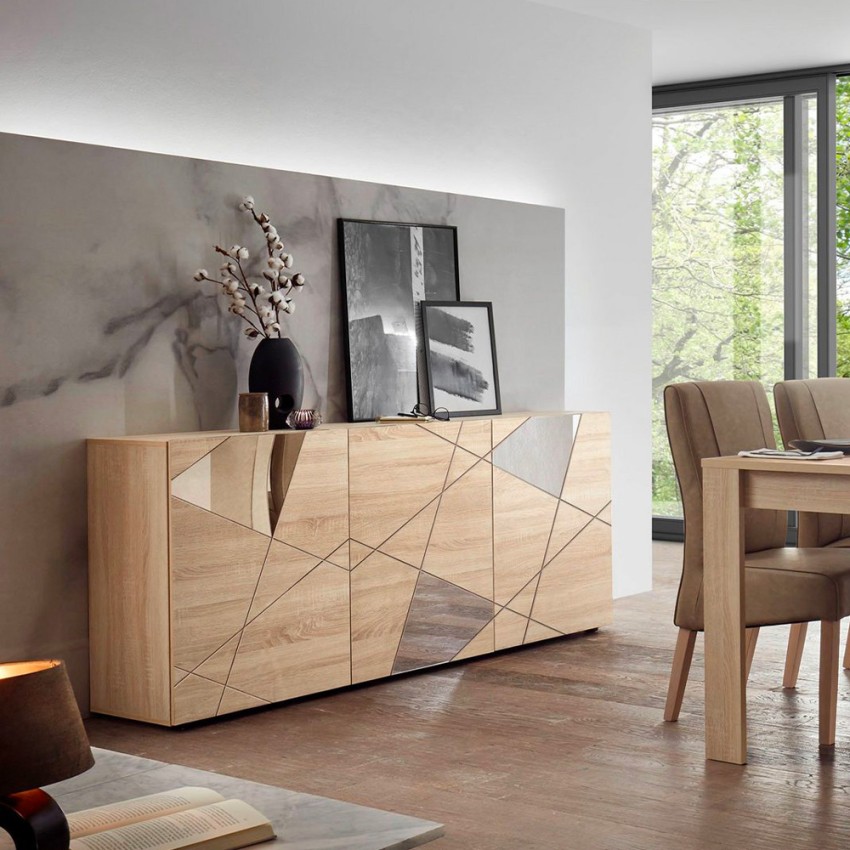 Moderne Wohnzimmerschrank Vittoria RS S, 3-türig, Eichenholz mit Spiegel Aktion Moderne Wohnzimmerschrank Vittoria RS S, 3-türig, Eichenholz mit Spiegel Aktion