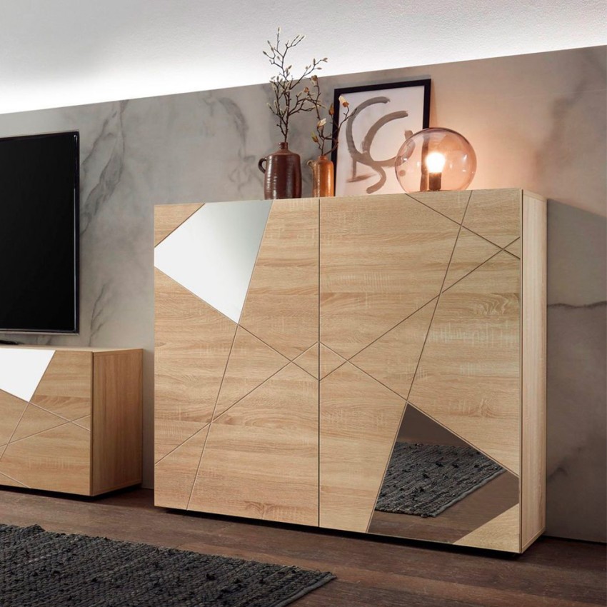 Buffet haut en bois de chêne à 2 portes miroir 121cm Vittoria Glam RS Promotion Buffet haut en bois de chêne à 2 portes miroir 121cm Vittoria Glam RS Promotion