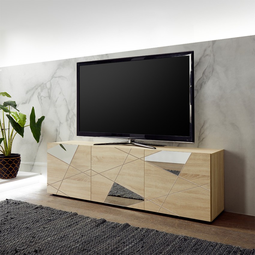 Meuble TV mobile 3 portes chêne design géométrique Brema RS Vittoria Promotion Meuble TV mobile 3 portes chêne design géométrique Brema RS Vittoria Promotion