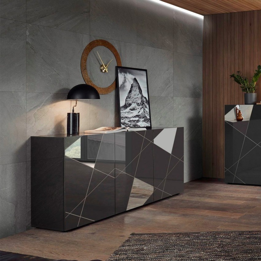 Highboard Wohnzimmer 3 Türen Hochglanz grau 181cm Vittoria GR S Aktion Highboard Wohnzimmer 3 Türen Hochglanz grau 181cm Vittoria GR S Aktion