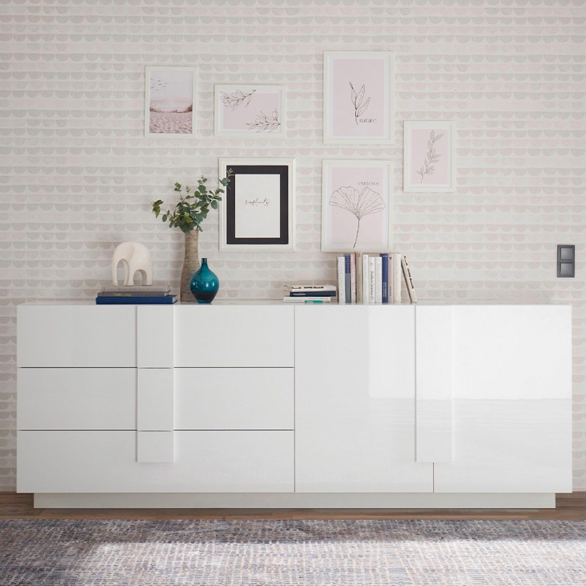 Buffet moderne 2 portes 3 tiroirs blanc brillant Jupiter WH L1 Promotion Buffet moderne 2 portes 3 tiroirs blanc brillant Jupiter WH L1 Promotion