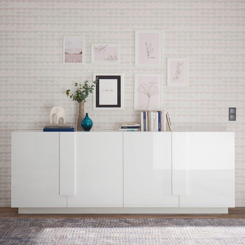 Sior BC credenza soggiorno alta 144cm bianco lucido cemento moderno