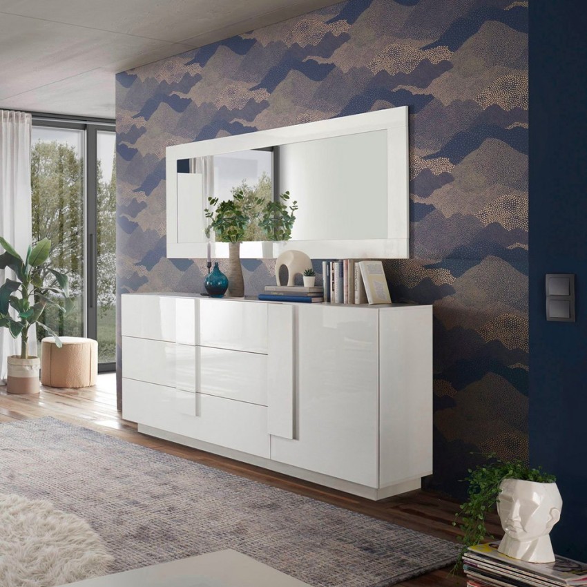 Sideboard Wohnzimmer weiß hochglanz 3 Schubladen Jupiter WH M1 Aktion Sideboard Wohnzimmer weiß hochglanz 3 Schubladen Jupiter WH M1 Aktion