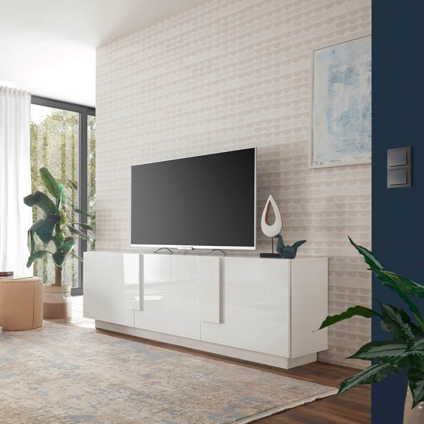 Moderner TV-Schrank mit 3 Türen Hochglanz Weiß Jupiter WH T2 Aktion Moderner TV-Schrank mit 3 Türen Hochglanz Weiß Jupiter WH T2 Aktion