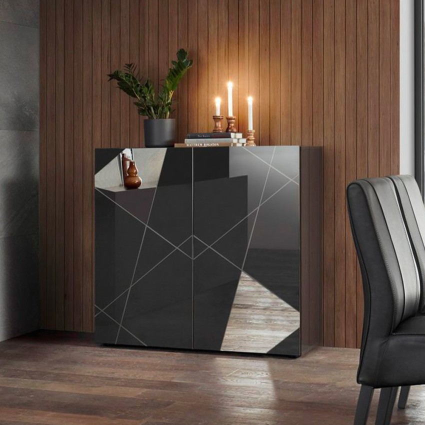 Moderne grauglasierte Anrichte mit 2 Spiegeltüren Vittoria Glam GR Aktion Moderne grauglasierte Anrichte mit 2 Spiegeltüren Vittoria Glam GR Aktion