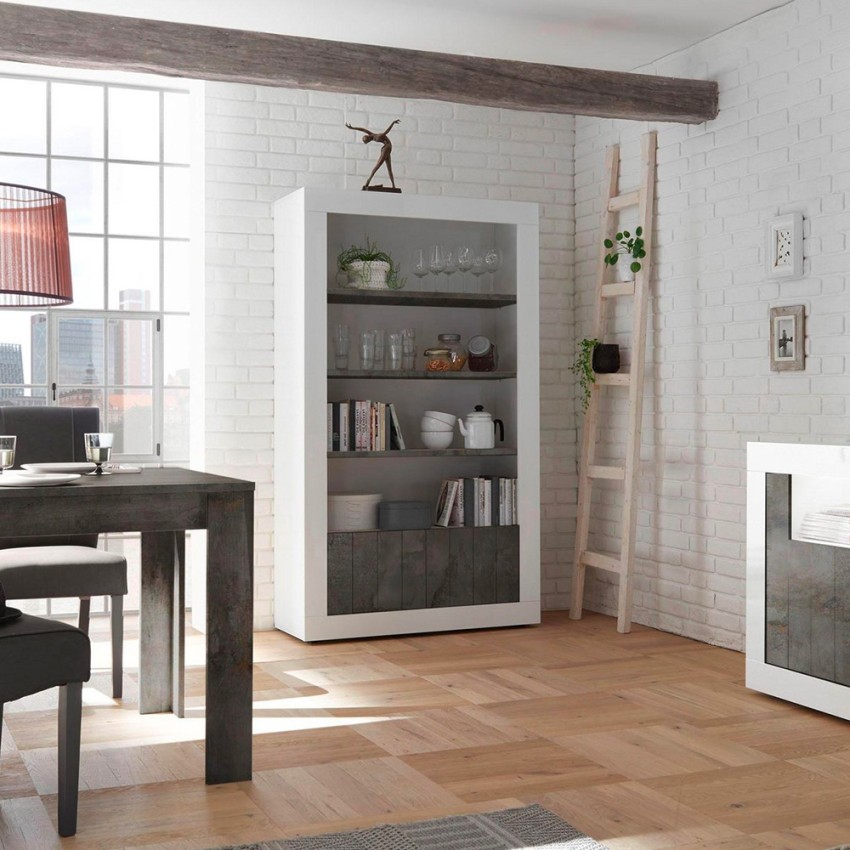 Bücherregal Wohnzimmer mit 3 Regalböden und 2 Türen in Hochglanz Weiß Schwarz Wally BX Aktion Bücherregal Wohnzimmer mit 3 Regalböden und 2 Türen in Hochglanz Weiß Schwarz Wally BX Aktion