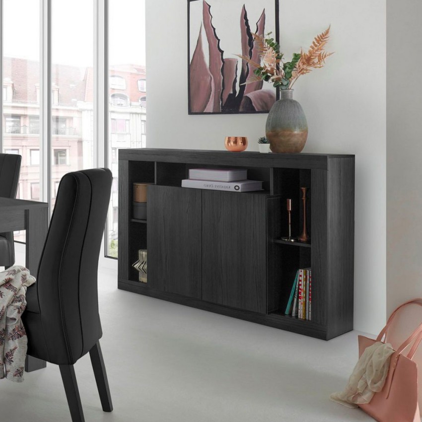 Buffet noir en bois 134 cm design moderne 2 portes Lema NR Promotion Buffet noir en bois 134 cm design moderne 2 portes Lema NR Promotion