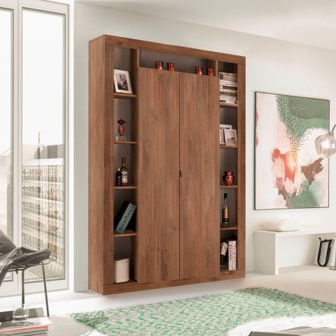 Wohnzimmer Bücherschrank mit modernem Holzsäulendesign, 2 Türen, Modell Albus MR. Aktion