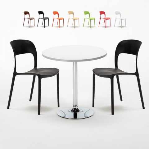 Tavolino Rotondo Bianco 70x70cm Con 2 Sedie Interno Restaurant Long Island Promozione