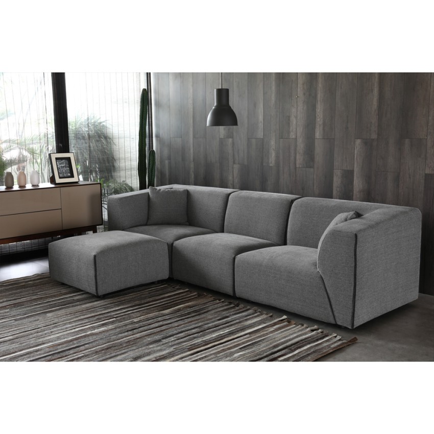 Divano 3 posti modulare componibile in tessuto stile moderno con pouf  Jantra Colore: Grigio chiaro