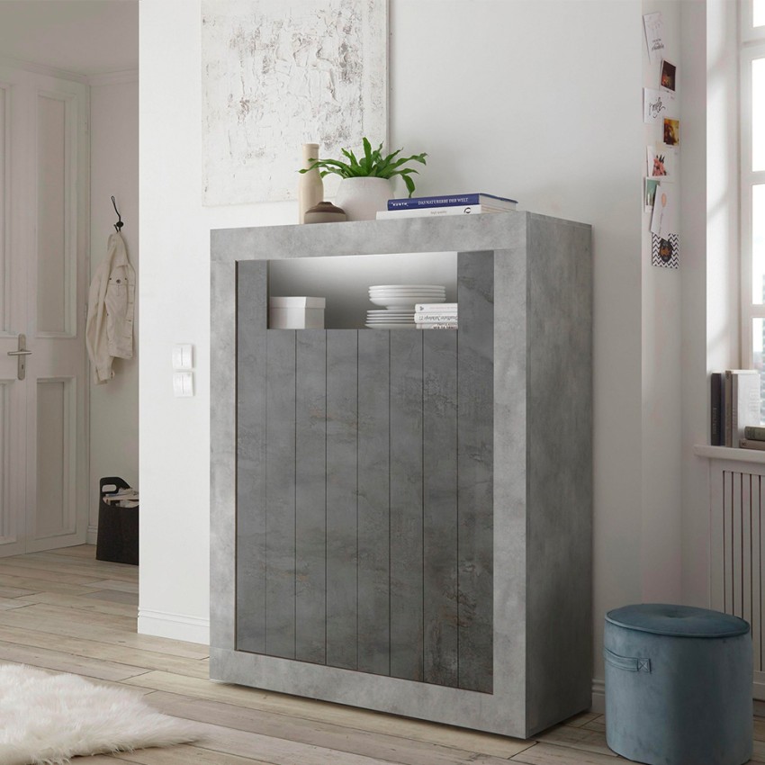 Buffet haut moderne séjour ciment noir 2 portes Sior CX Promotion Buffet haut moderne séjour ciment noir 2 portes Sior CX Promotion