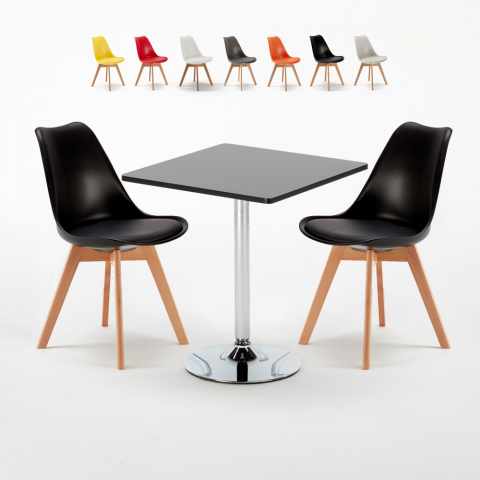 Schwarz Quadratisch Tisch und 2 Stühle Farbiges Polypropylen-Innenmastenset Nordica Mojito Aktion