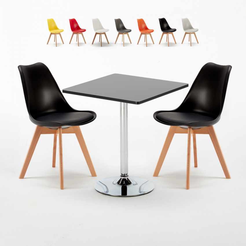 Table noire carrée 70x70cm Avec 2 Chaises Colorées intérieur bar café Nordica Mojito Promotion Table noire carrée 70x70cm Avec 2 Chaises Colorées intérieur bar café Nordica Mojito Promotion