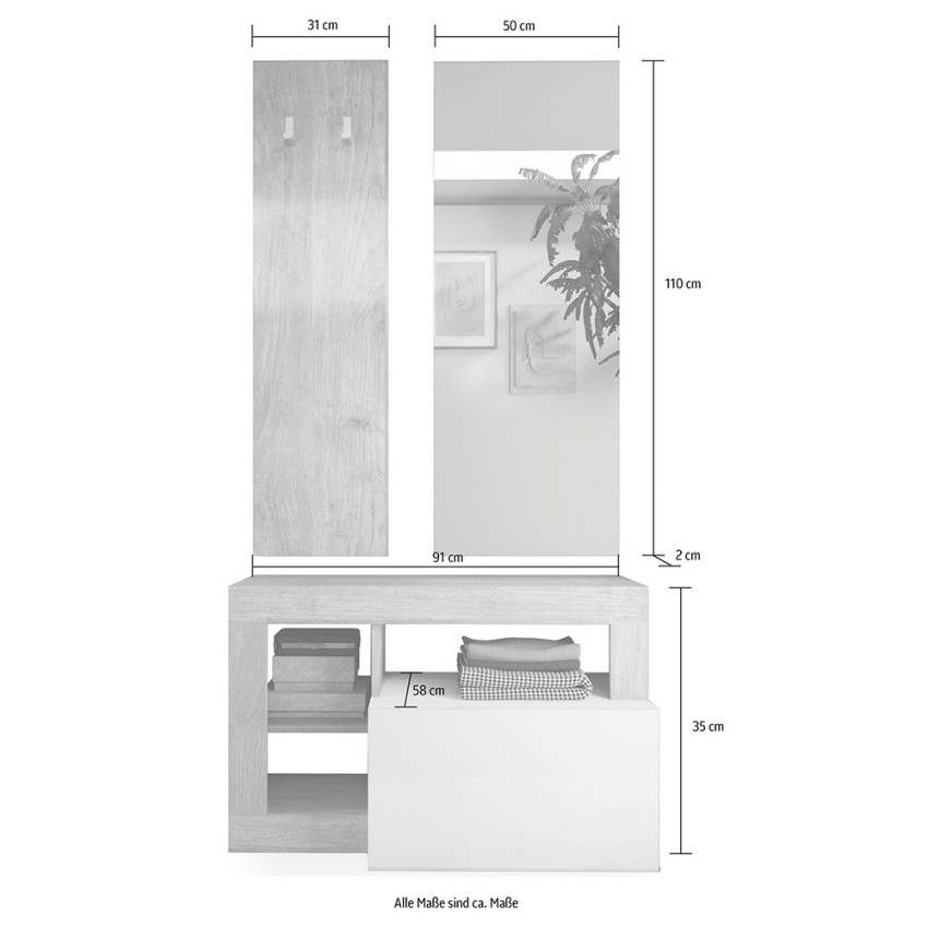 Set moderner Möbel für den Eingangsbereich: Schuhschrank, Garderobe und  Spiegel Claire.