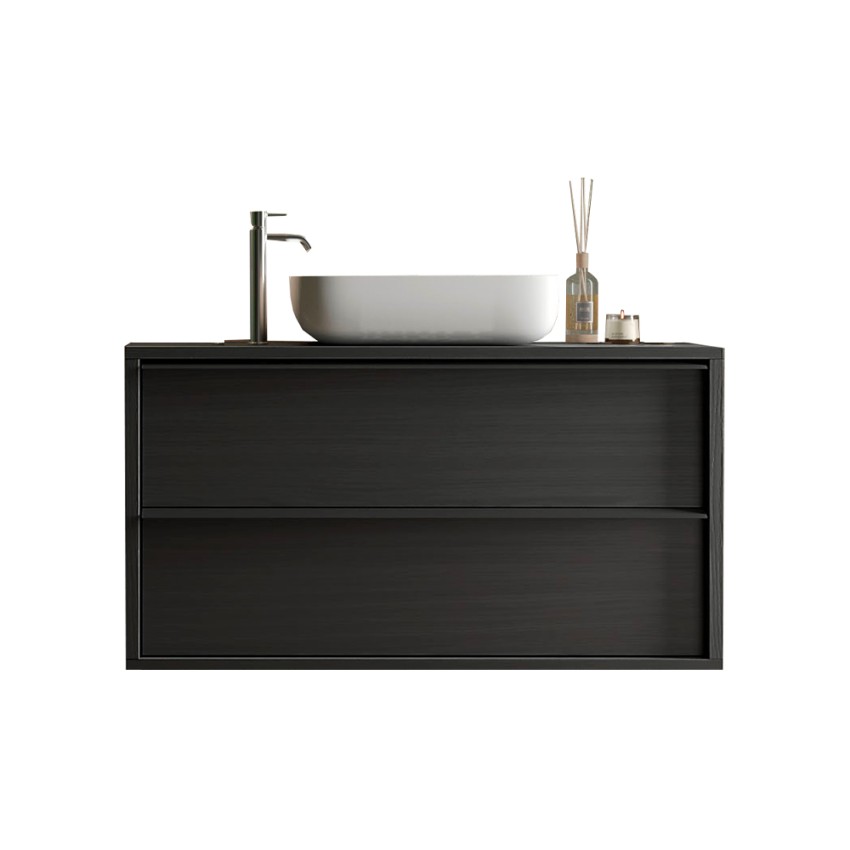 Bloom 110 mobile bagno a terra sospeso moderno nero lavabo 2 cassetti