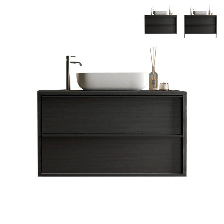 Meuble salle de bain suspendu avec lavabo 2 tiroirs noir moderne Bloom 92 Promotion Meuble salle de bain suspendu avec lavabo 2 tiroirs noir moderne Bloom 92 Promotion