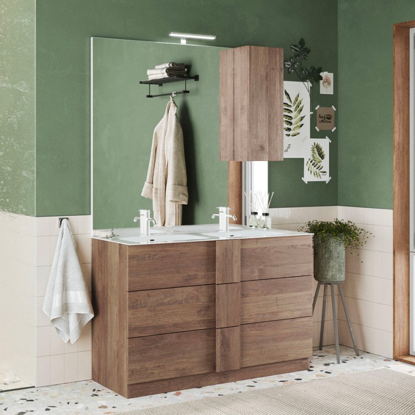 Meuble de salle de bain sur pied 3 tiroirs en bois double vasque 122x47x86cm Duet T Promotion Meuble de salle de bain sur pied 3 tiroirs en bois double vasque 122x47x86cm Duet T Promotion