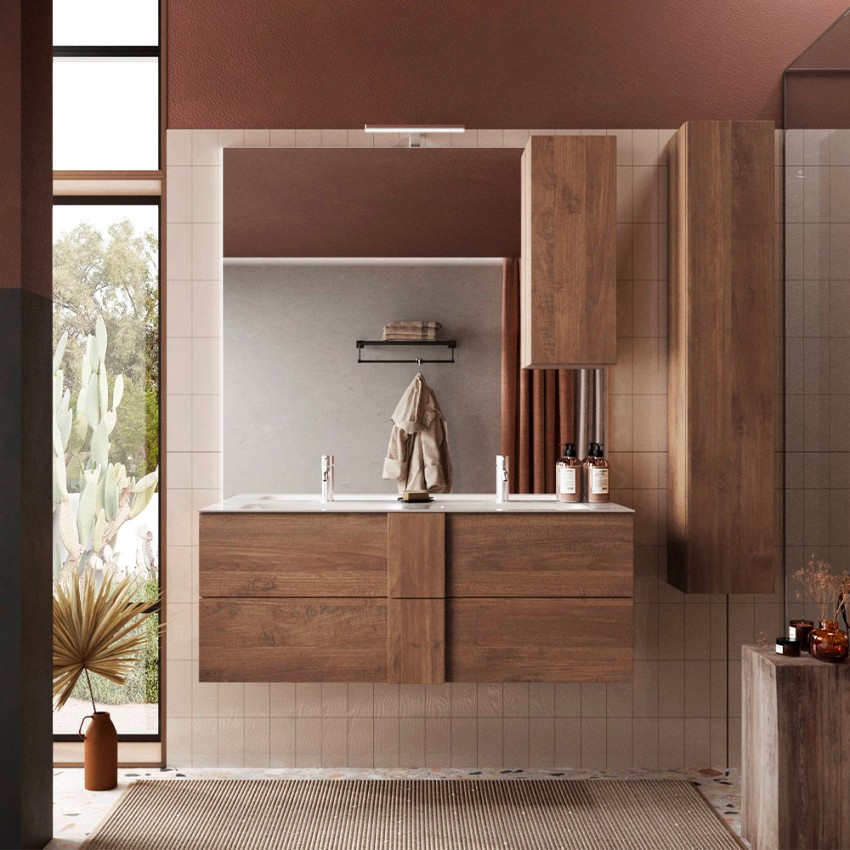Hängendes Badezimmerschrank-Set Holz Doppelwaschbecken 2 Schubladen 122x47x53cm Duet S Aktion Hängendes Badezimmerschrank-Set Holz Doppelwaschbecken 2 Schubladen 122x47x53cm Duet S Aktion