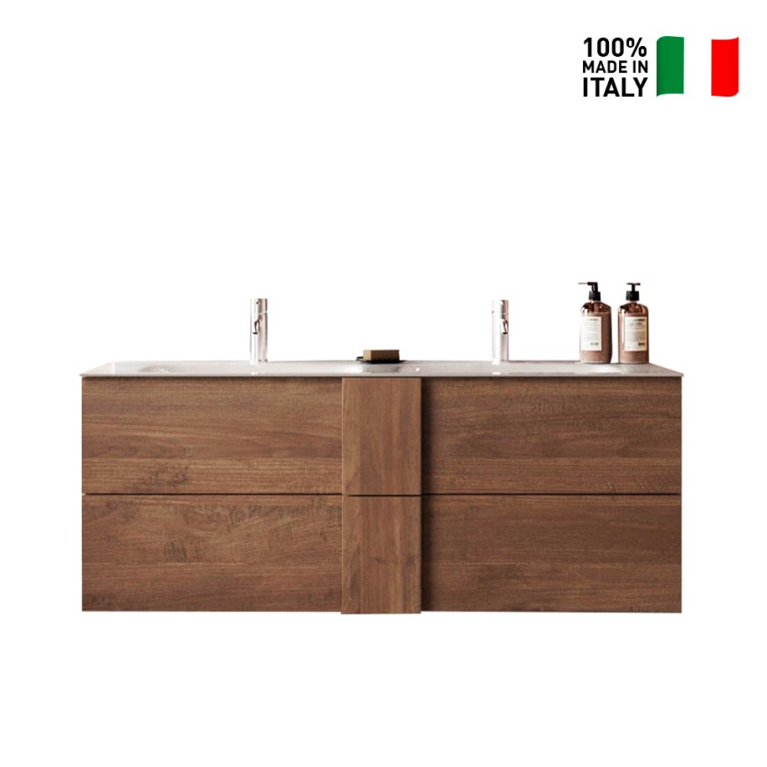 Duet S mobile bagno sospeso legno doppio lavabo 2 cassetti 122x47x53cm