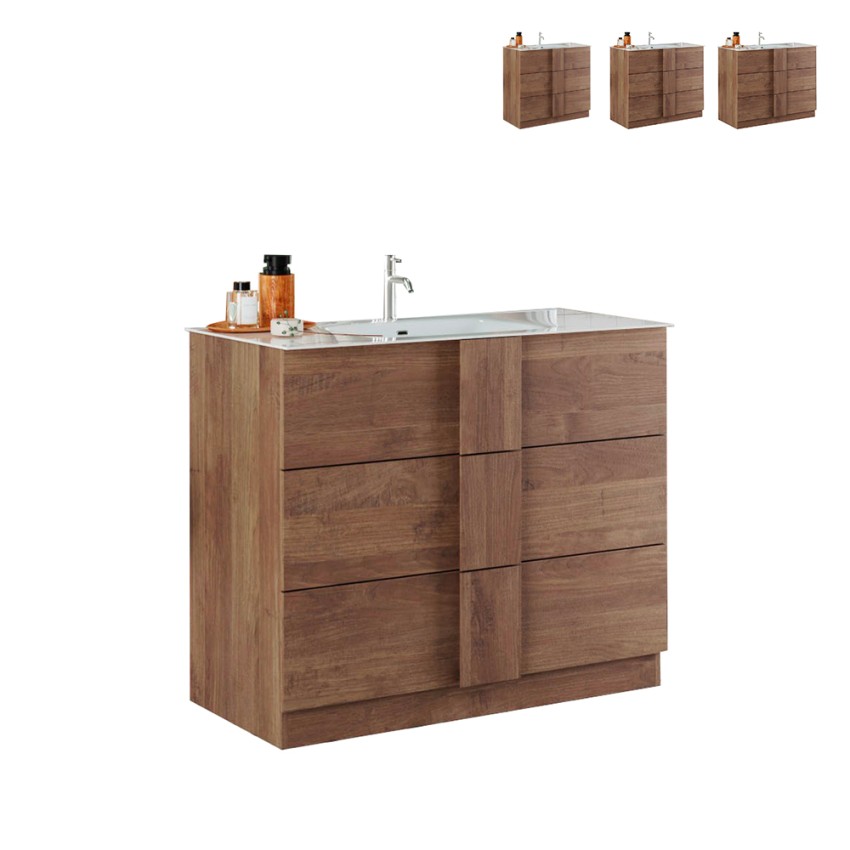 Meuble de salle de bain en bois 3 tiroirs avec lavabo en céramique Etoile Vente Meuble de salle de bain en bois 3 tiroirs avec lavabo en céramique Etoile Vente