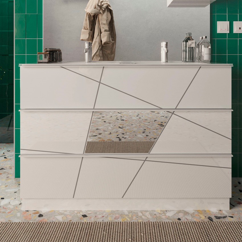 Meuble de salle de bain blanc brillant 3 tiroirs double vasque Liz T Promotion Meuble de salle de bain blanc brillant 3 tiroirs double vasque Liz T Promotion