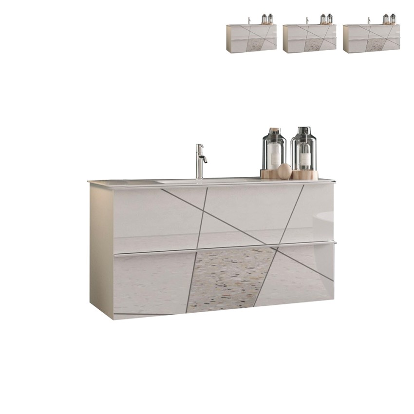 Mobile bagno 2 cassetti sospeso con lavabo bianco lucido Kelly Offerta Mobile bagno 2 cassetti sospeso con lavabo bianco lucido Kelly Offerta