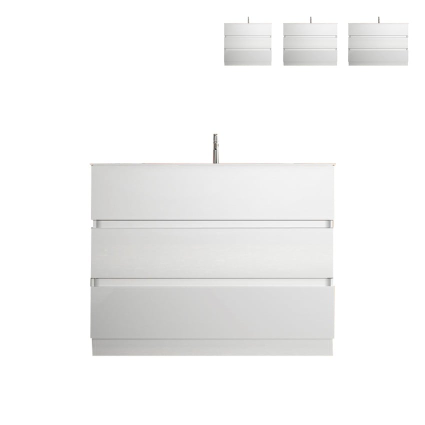 Mobile bagno a terra moderno bianco lucido 3 cassetti e lavabo Joey Vendita Mobile bagno a terra moderno bianco lucido 3 cassetti e lavabo Joey Vendita