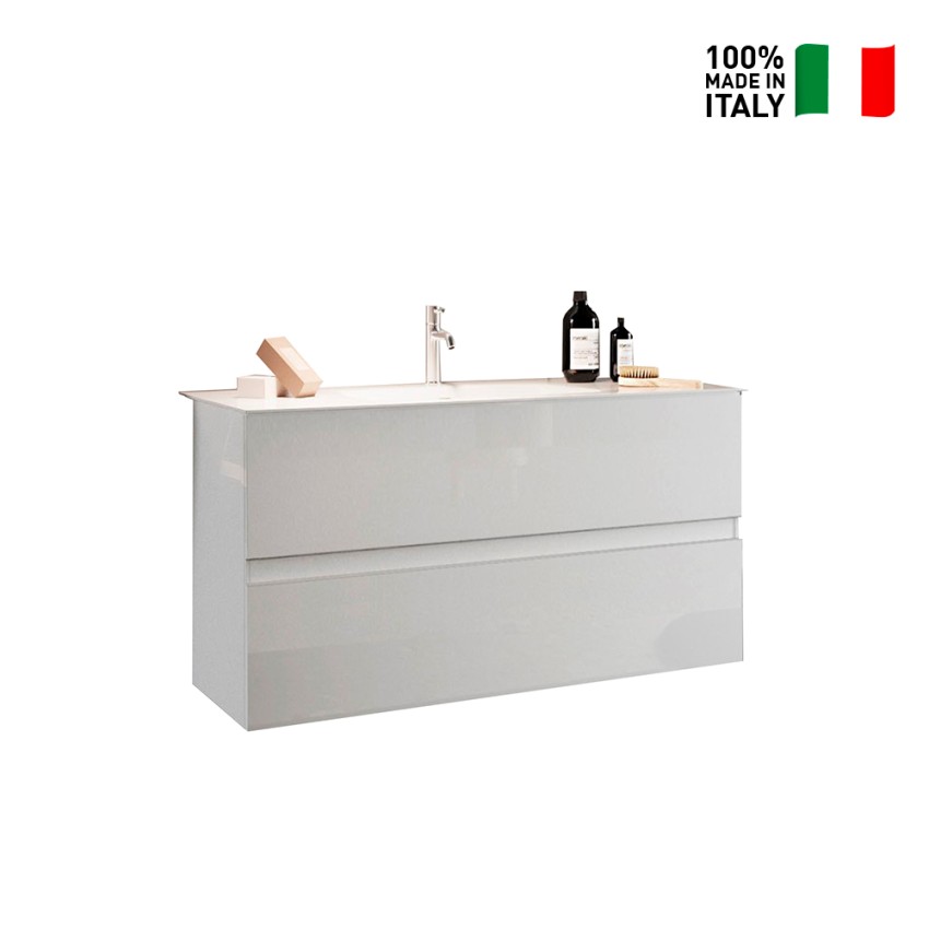 Liz S mobile bagno sospeso doppio lavabo 2 cassetti bianco lucido