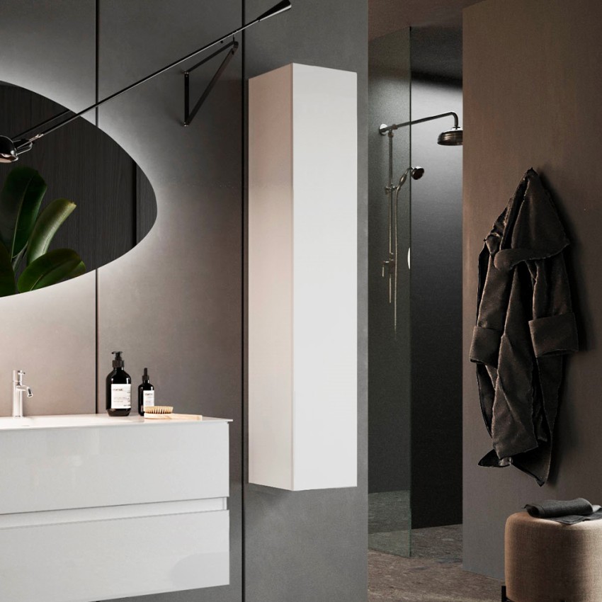 Colonne de salle de bain moderne blanc brillant, meuble suspendu 1 porte Bove Promotion Colonne de salle de bain moderne blanc brillant, meuble suspendu 1 porte Bove Promotion