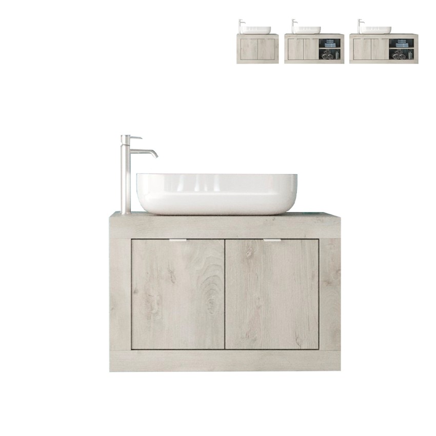Mobile bagno sospeso con lavabo e 2 ante in legno bianco moderno Alon Offerta Mobile bagno sospeso con lavabo e 2 ante in legno bianco moderno Alon Offerta