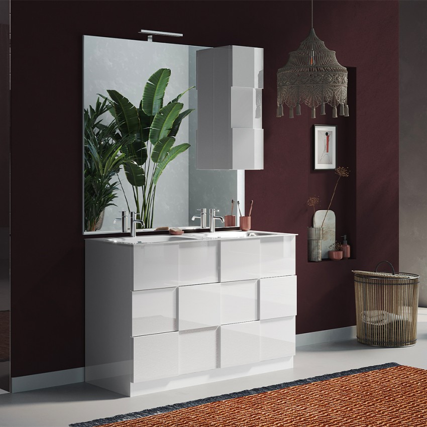 Liz S mobile bagno sospeso doppio lavabo 2 cassetti bianco lucido