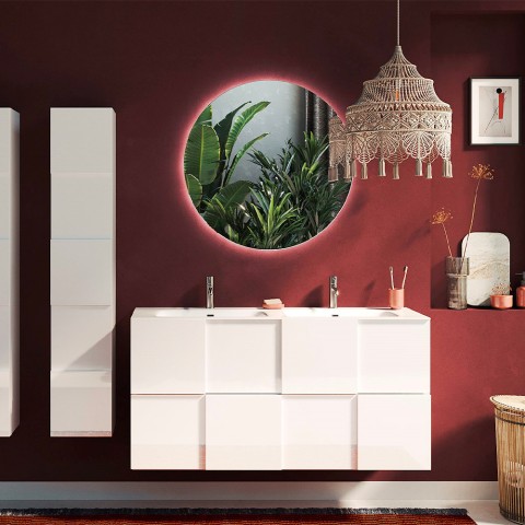 Meuble de salle de bain suspendu avec double lavabo 2 tiroirs finition laquée blanche Feel S Dama Promotion
