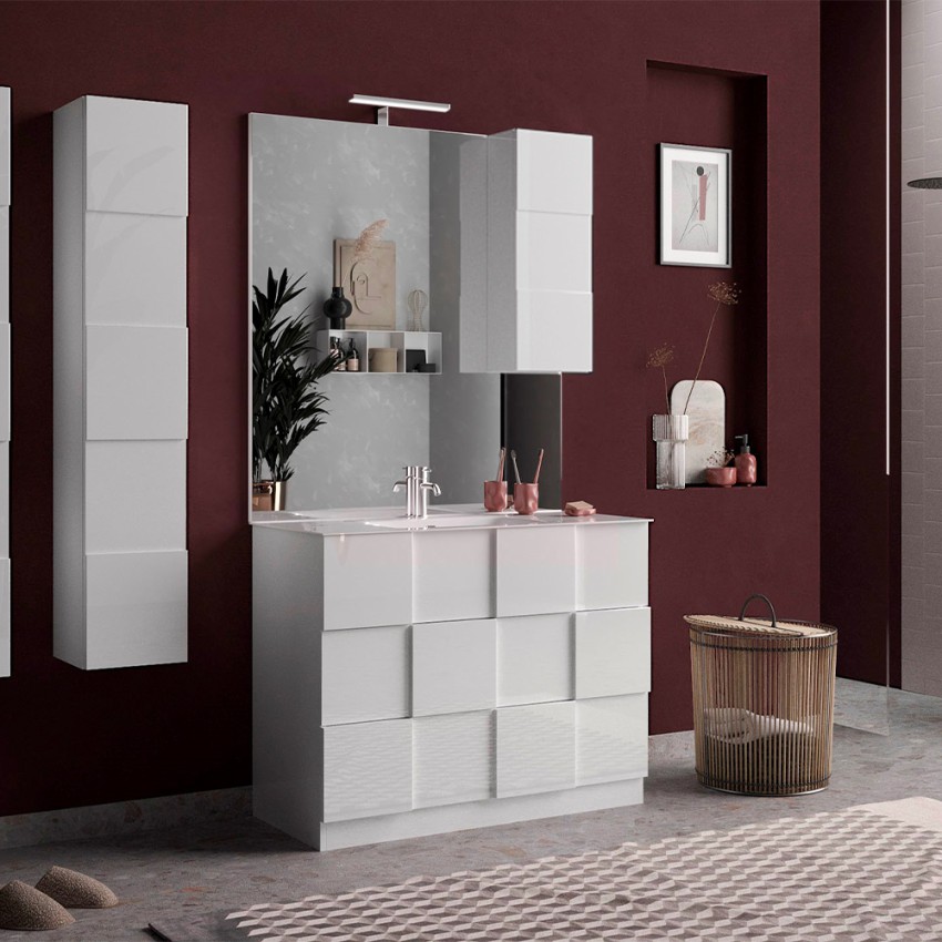 Tetra Dama mobile bagno a terra con 3 cassetti bianco lucido e lavabo