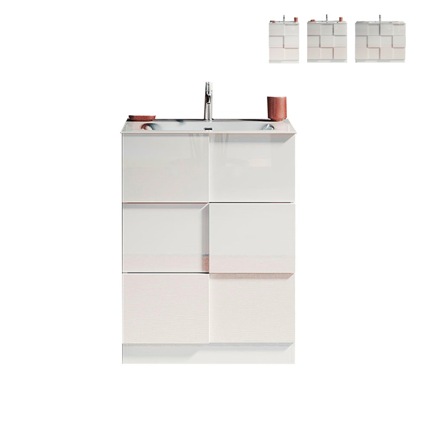 Mobile bagno a terra con 3 cassetti bianco lucido e lavabo Tetra Dama Offerta Mobile bagno a terra con 3 cassetti bianco lucido e lavabo Tetra Dama Offerta