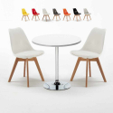 Table blanche ronde 70x70cm 2 chaises colorées d'intérieur bar café Nordica Long Island Promotion