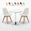 Table blanche ronde 70x70cm 2 chaises colorées d'intérieur bar café Nordica Long Island Promotion